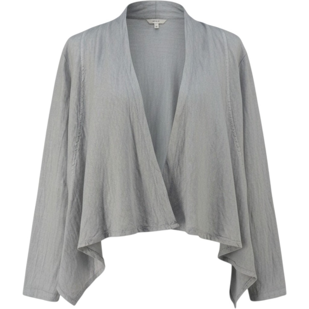 Tempo Paris Linen Cardigan Open Front Draped Back Cinch Grey Lagenlook S Coastal